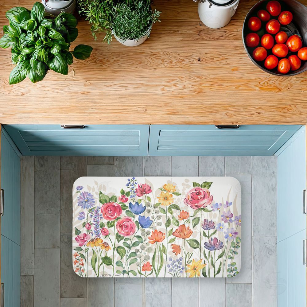 Jenny Faw Springtime Wildflower Blossoms Kitchen Floor Mat
