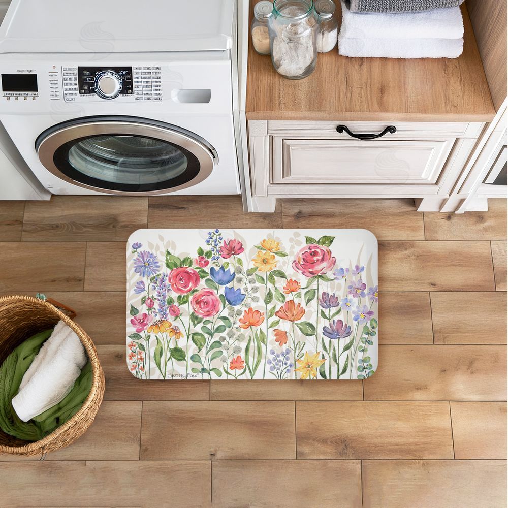 Jenny Faw Springtime Wildflower Blossoms Kitchen Floor Mat