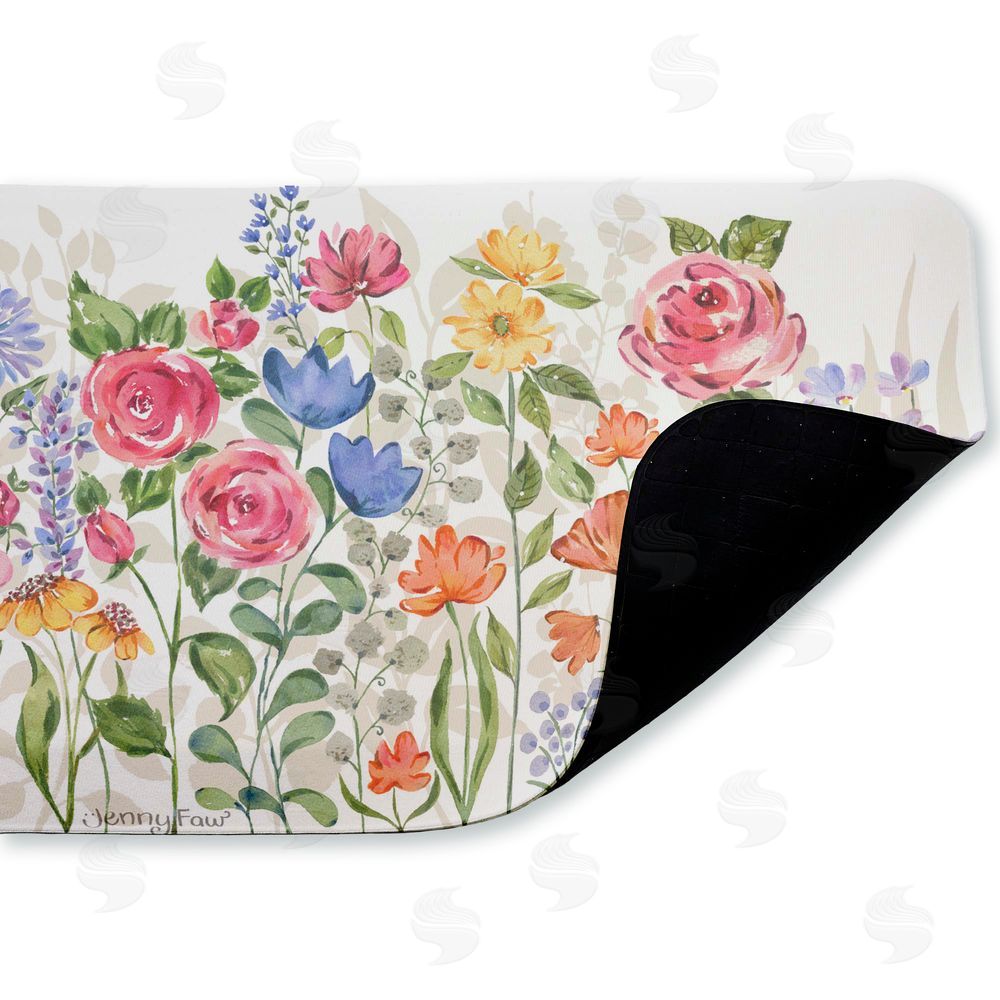 Jenny Faw Springtime Wildflower Blossoms Kitchen Floor Mat