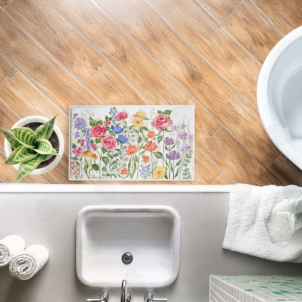 Jenny Faw Springtime Wildflower Blossoms Plush Bathroom Floor Mat