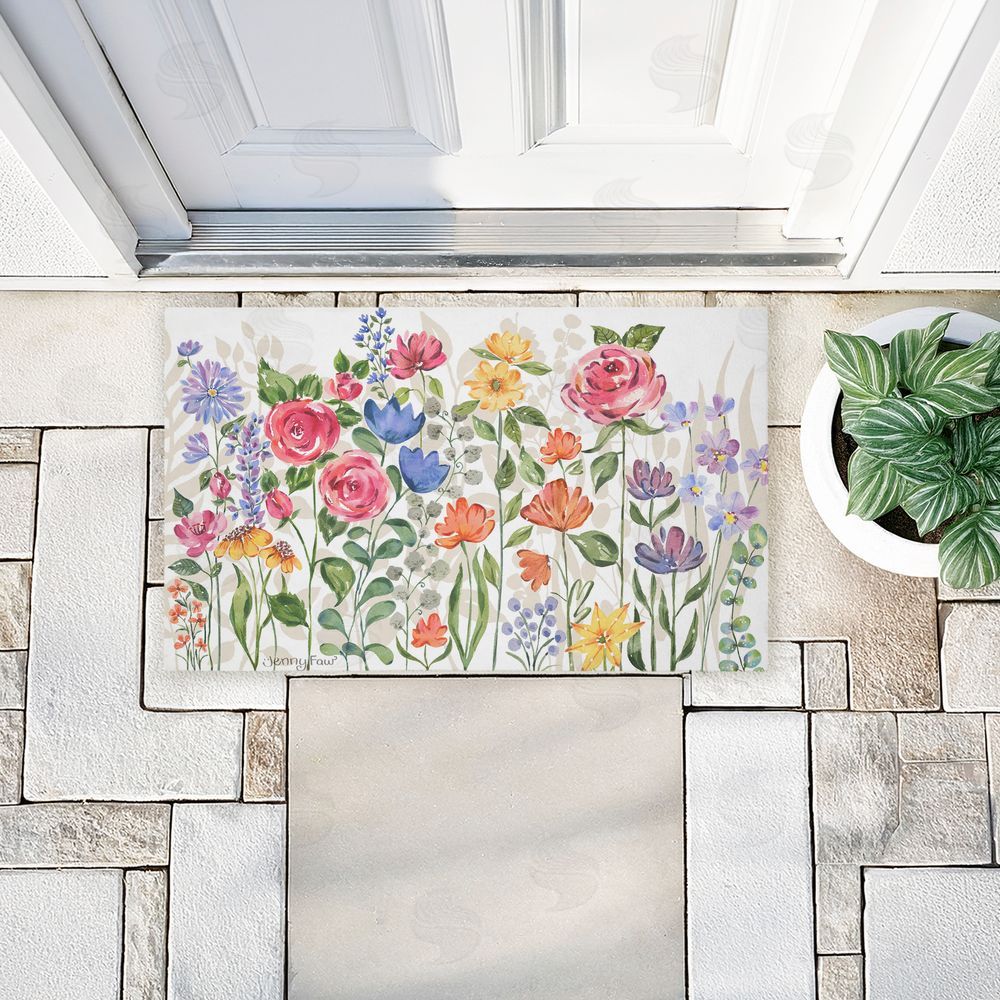 Jenny Faw Springtime Wildflower Blossoms Unwoven Outdoor Door Mat