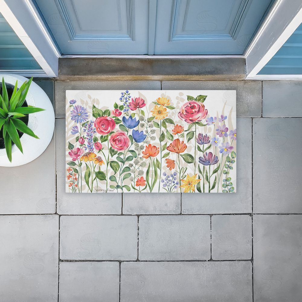 Jenny Faw Springtime Wildflower Blossoms Unwoven Outdoor Door Mat