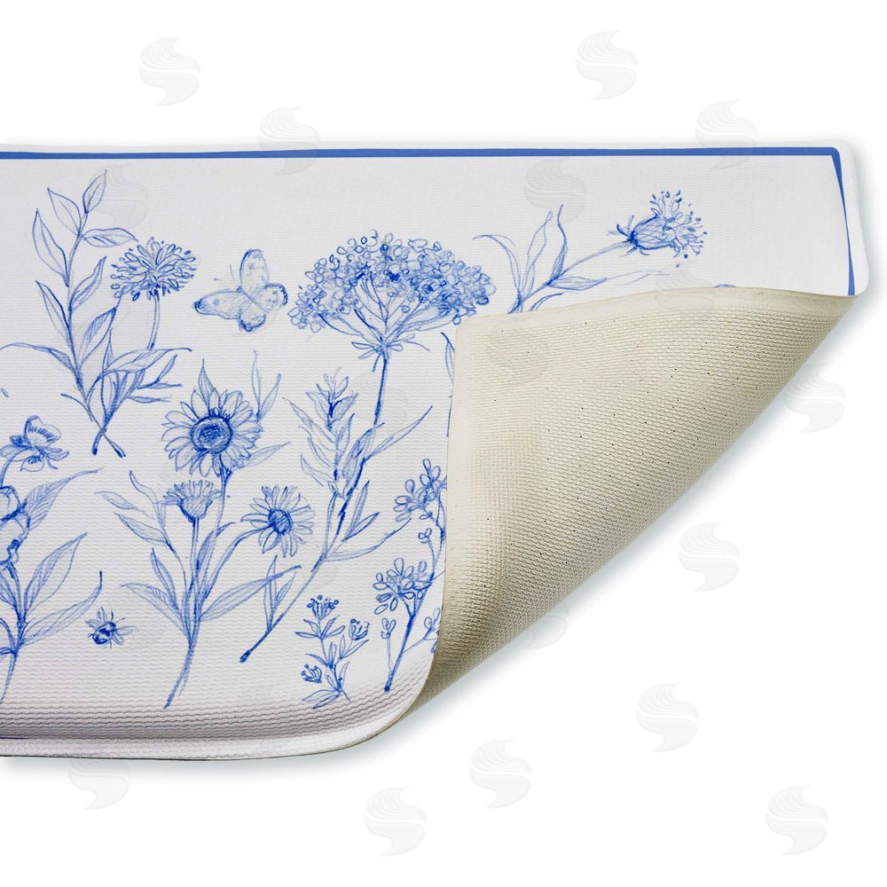 Susan Winget Single Blue Flower Sprigs Plush Bathroom Floor Mat