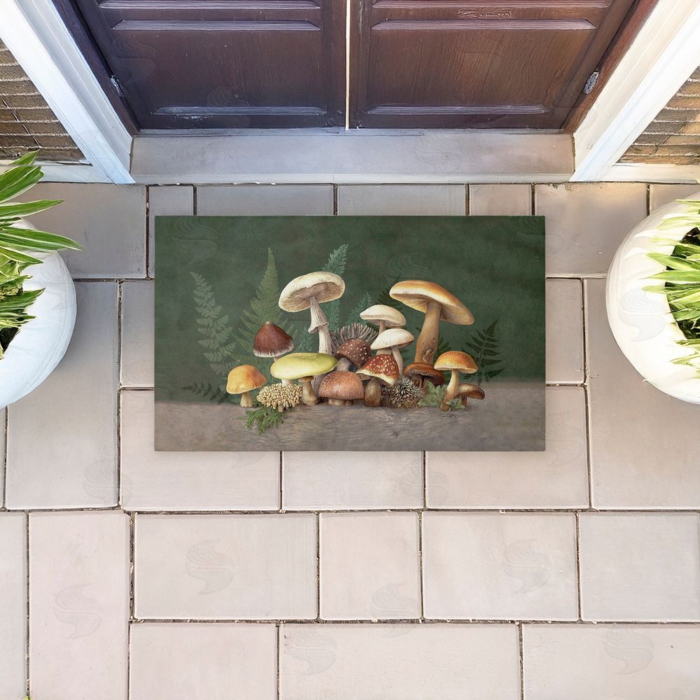 Tim Coffey Mushrooms & Ferns on Green Unwoven Outdoor Door Mat