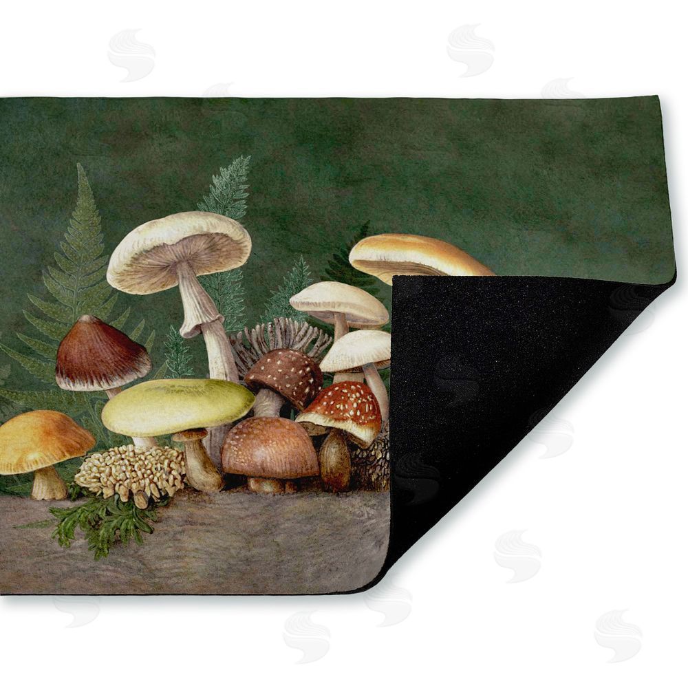 Tim Coffey Mushrooms & Ferns on Green Unwoven Outdoor Door Mat