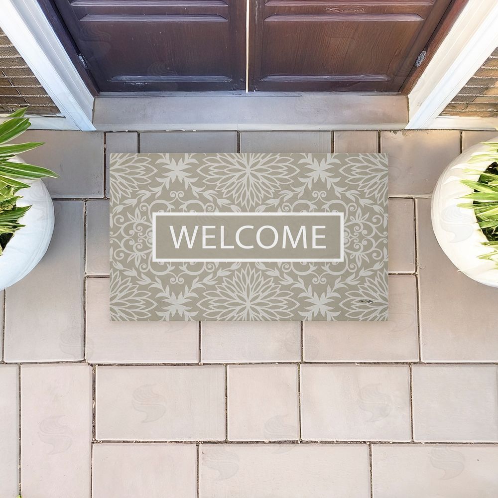 Tim Coffey Green Damask Welcome Unwoven Outdoor Door Mat