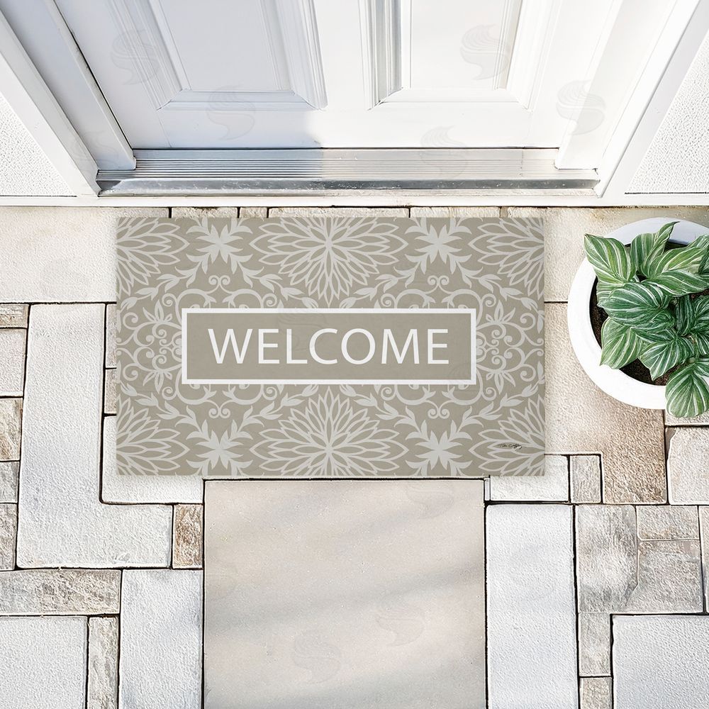 Tim Coffey Green Damask Welcome Unwoven Outdoor Door Mat