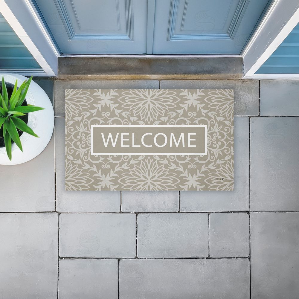 Tim Coffey Green Damask Welcome Unwoven Outdoor Door Mat