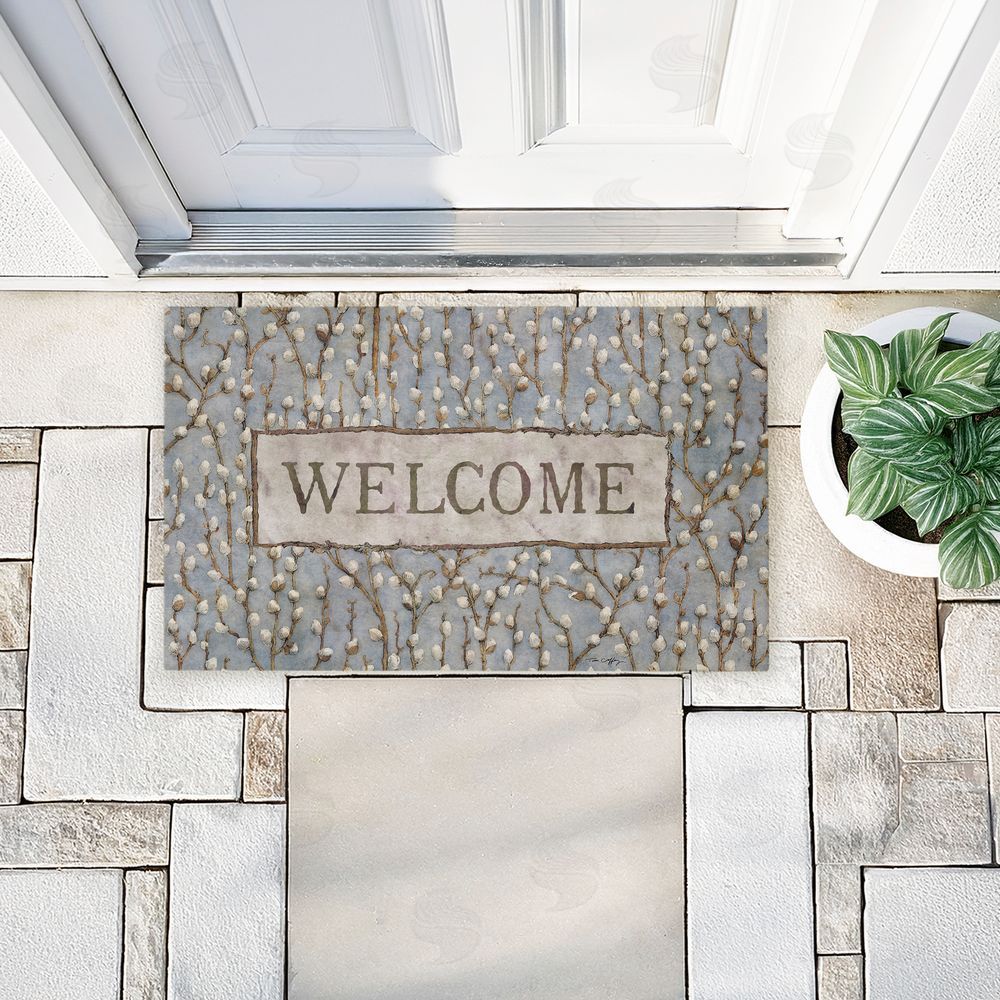 Tim Coffey Pussywillow Welcome Pattern Unwoven Outdoor Door Mat