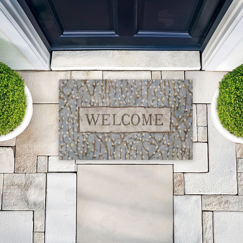 Tim Coffey Pussywillow Welcome Pattern Unwoven Outdoor Door Mat