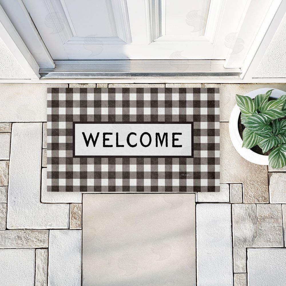 Tim Coffey Black Checkered Gingham Welcome Unwoven Outdoor Door Mat