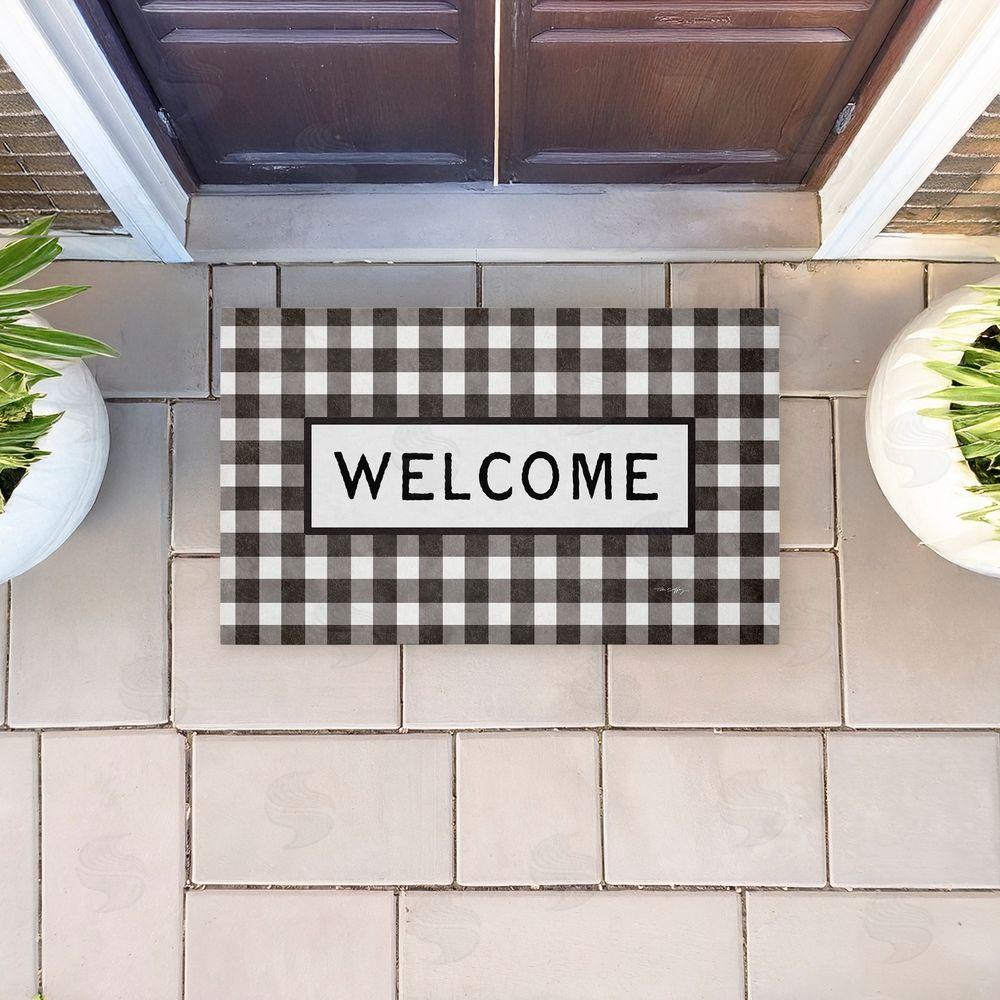 Tim Coffey Black Checkered Gingham Welcome Unwoven Outdoor Door Mat