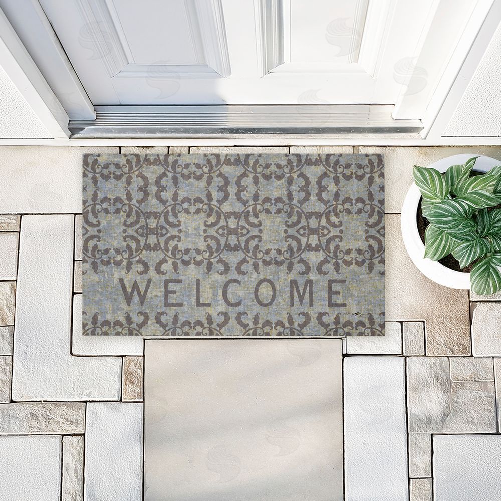 Tim Coffey Gray Damask Welcome Unwoven Outdoor Door Mat