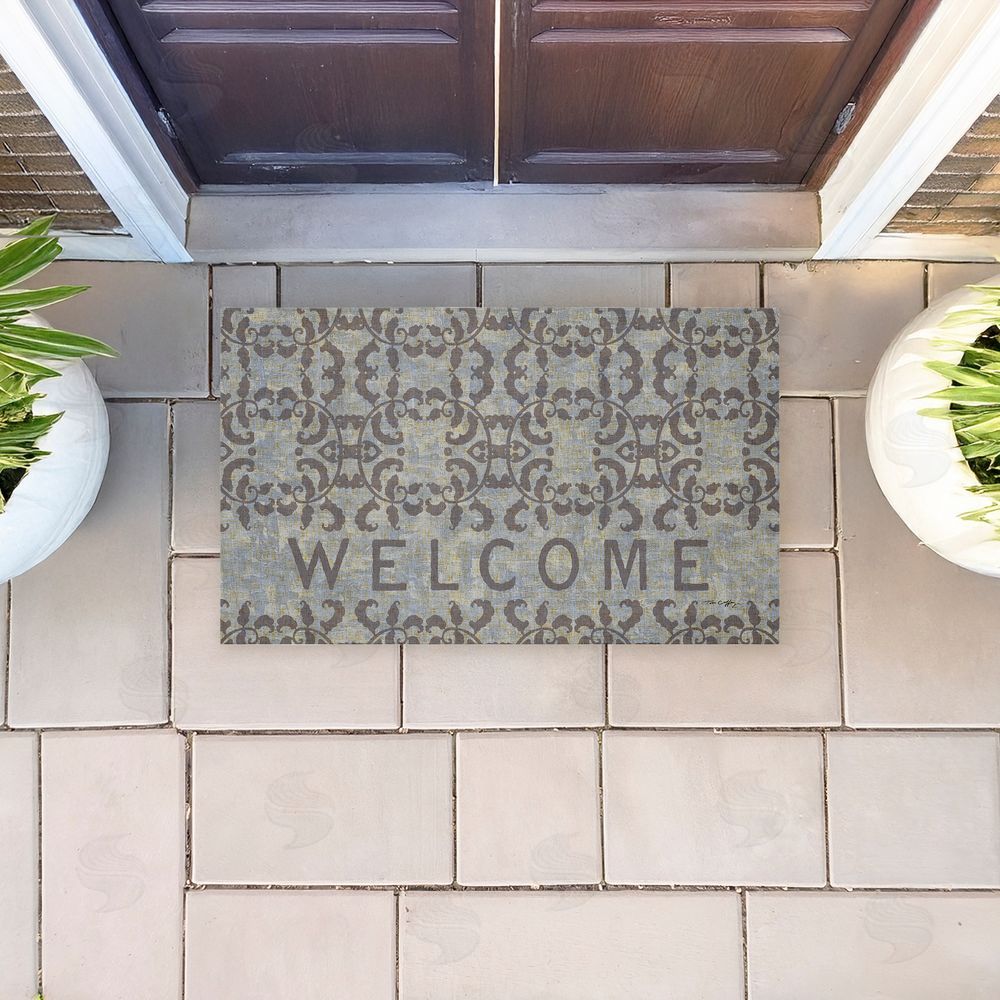 Tim Coffey Gray Damask Welcome Unwoven Outdoor Door Mat