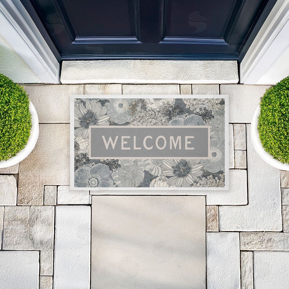 Tim Coffey Monochrome Blooms Welcome Unwoven Outdoor Door Mat