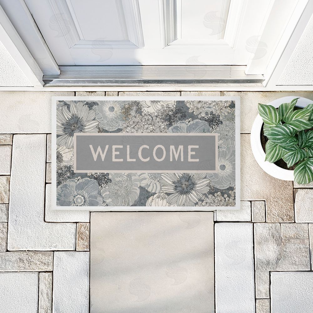 Tim Coffey Monochrome Blooms Welcome Unwoven Outdoor Door Mat