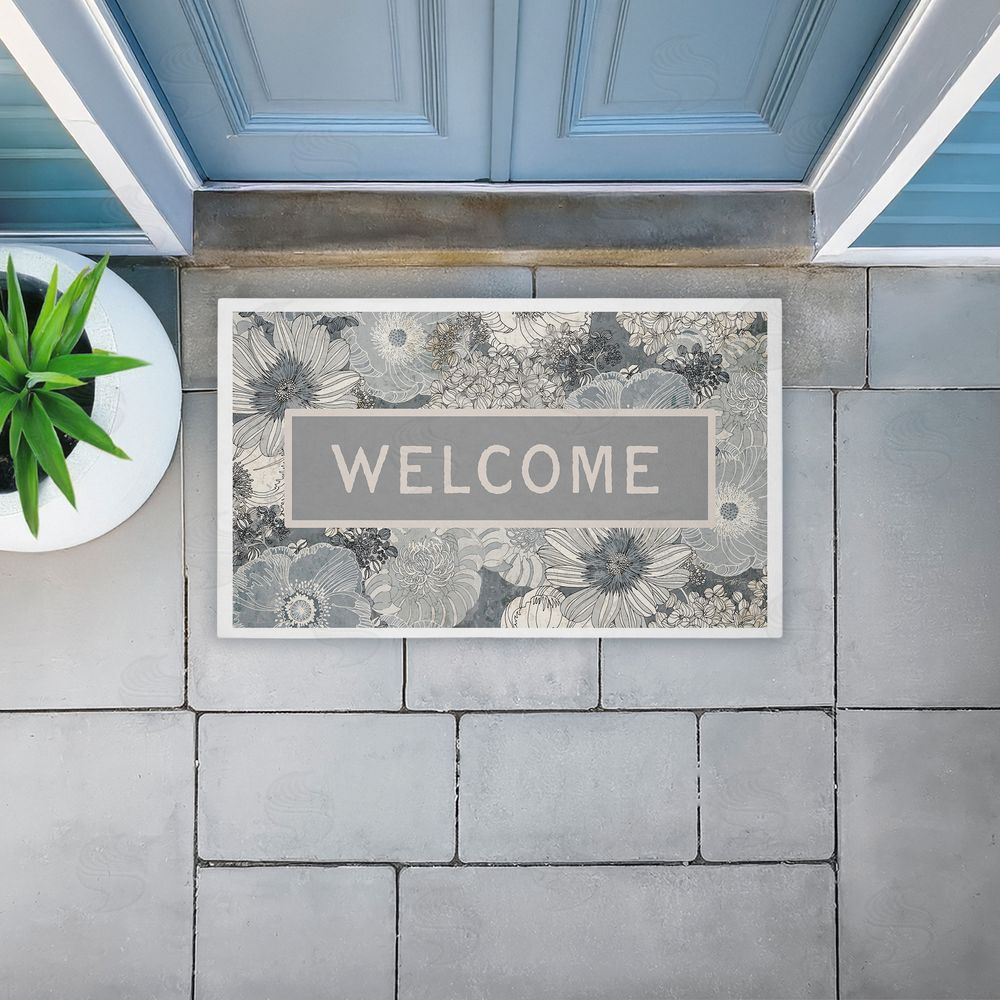 Tim Coffey Monochrome Blooms Welcome Unwoven Outdoor Door Mat