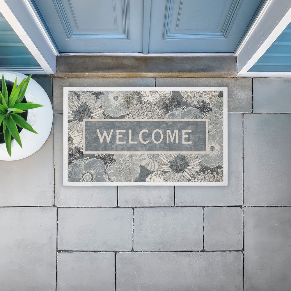Tim Coffey Welcome on Detailed Blooms Unwoven Outdoor Door Mat