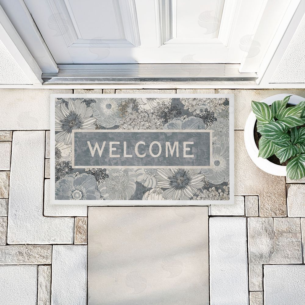 Tim Coffey Welcome on Detailed Blooms Unwoven Outdoor Door Mat