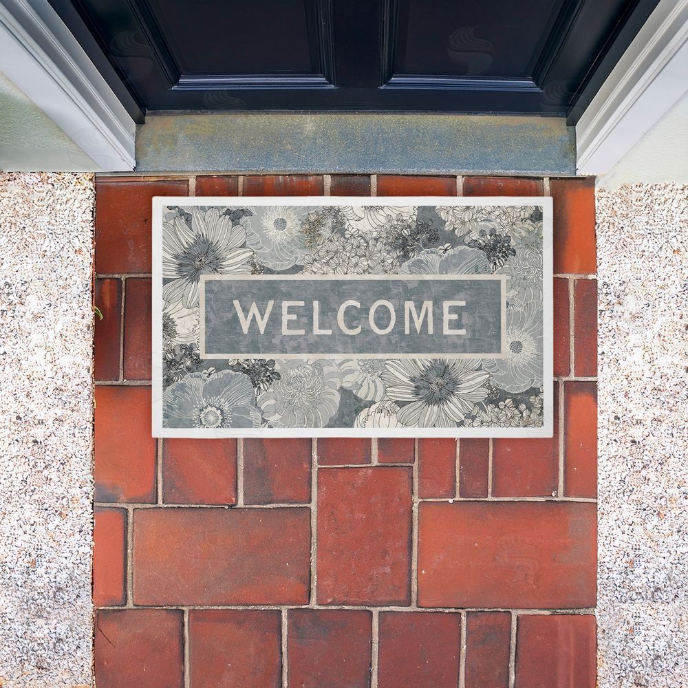 Tim Coffey Welcome on Detailed Blooms Unwoven Outdoor Door Mat