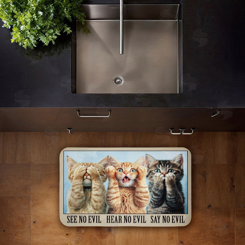 Jim Baldwin See No Evil Cats Trio Kitchen Floor Mat