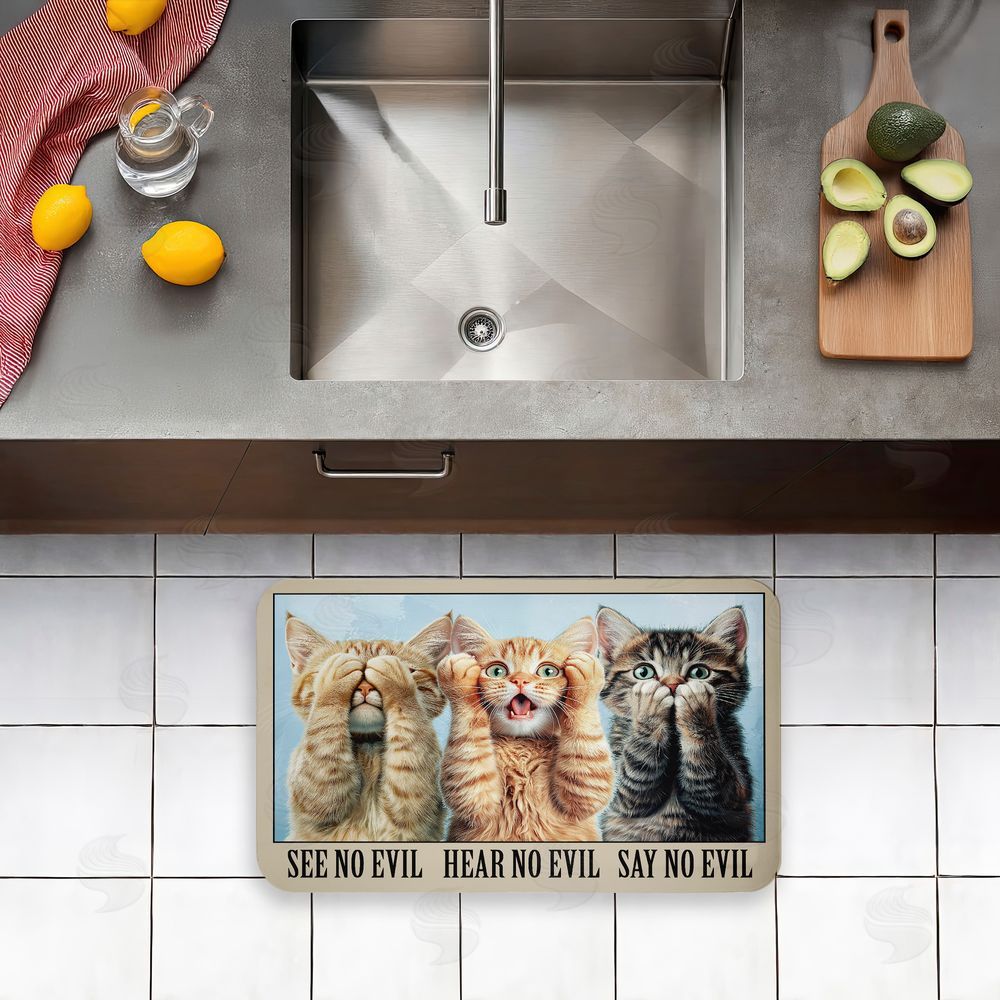 Jim Baldwin See No Evil Cats Trio Kitchen Floor Mat