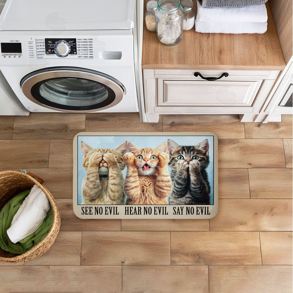 Jim Baldwin See No Evil Cats Trio Kitchen Floor Mat