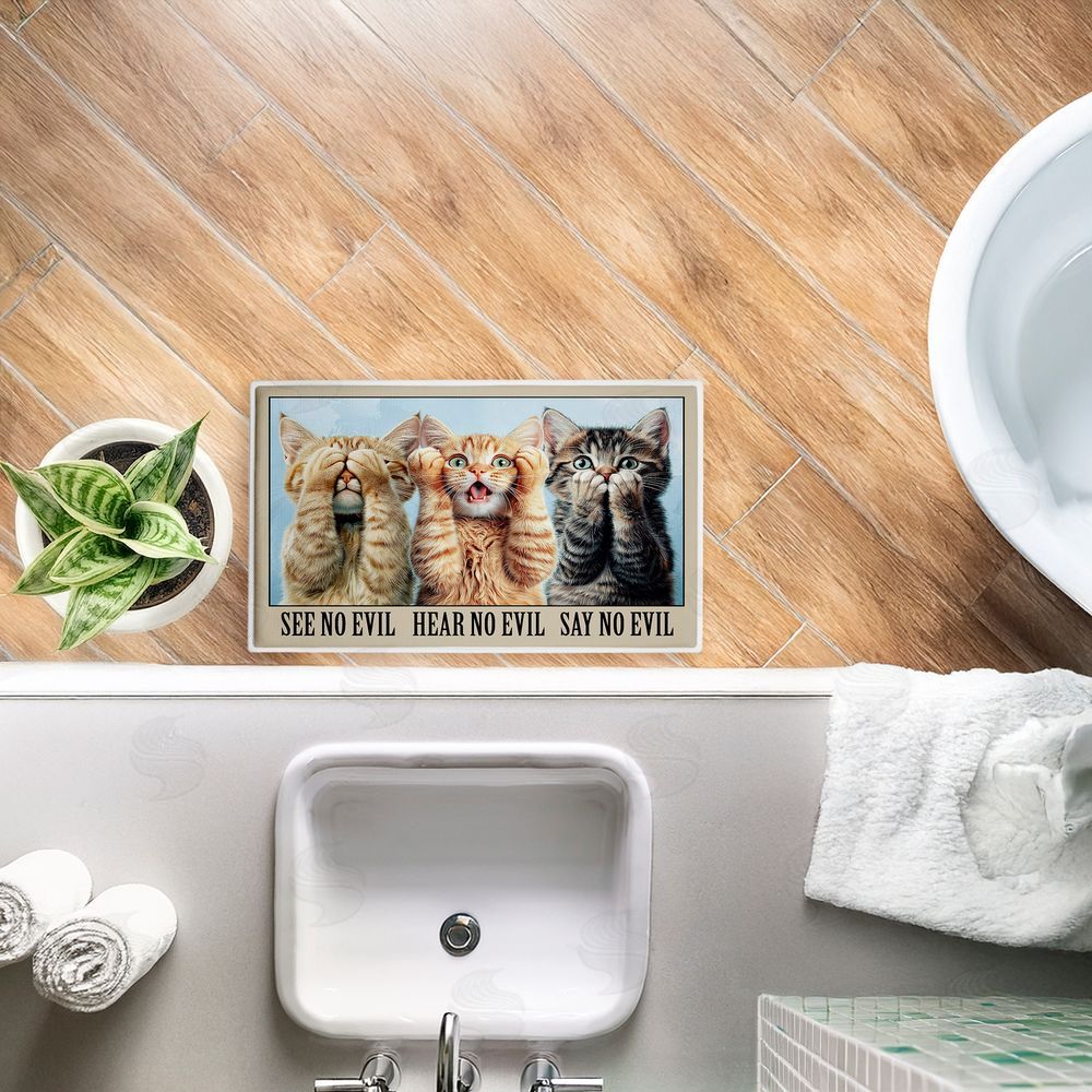 Jim Baldwin See No Evil Cats Trio Plush Bathroom Floor Mat