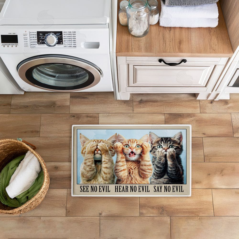 Jim Baldwin See No Evil Cats Trio Plush Bathroom Floor Mat