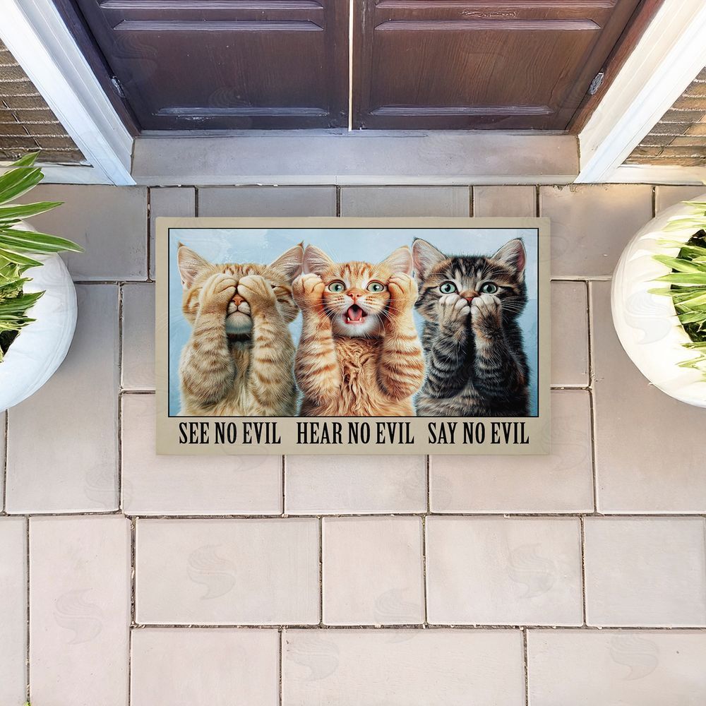 Jim Baldwin See No Evil Cats Trio Unwoven Outdoor Door Mat