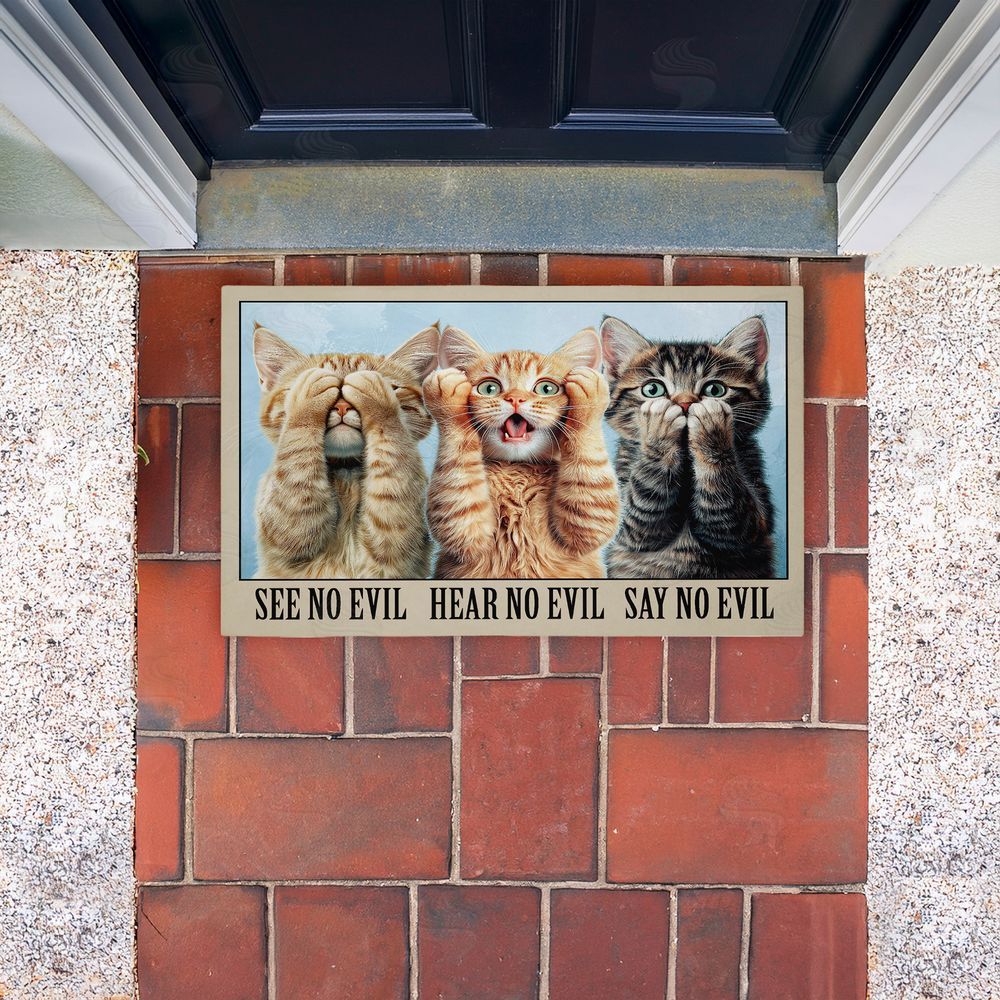 Jim Baldwin See No Evil Cats Trio Unwoven Outdoor Door Mat