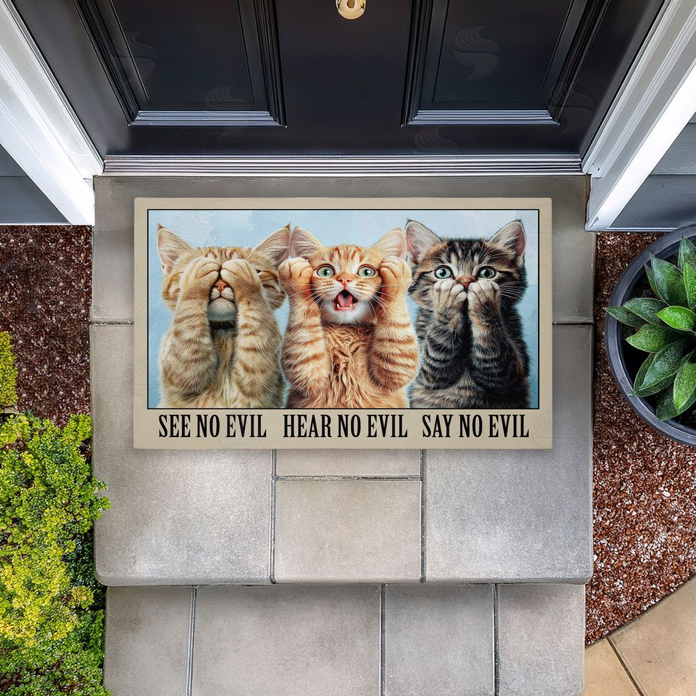 Jim Baldwin See No Evil Cats Trio Unwoven Outdoor Door Mat