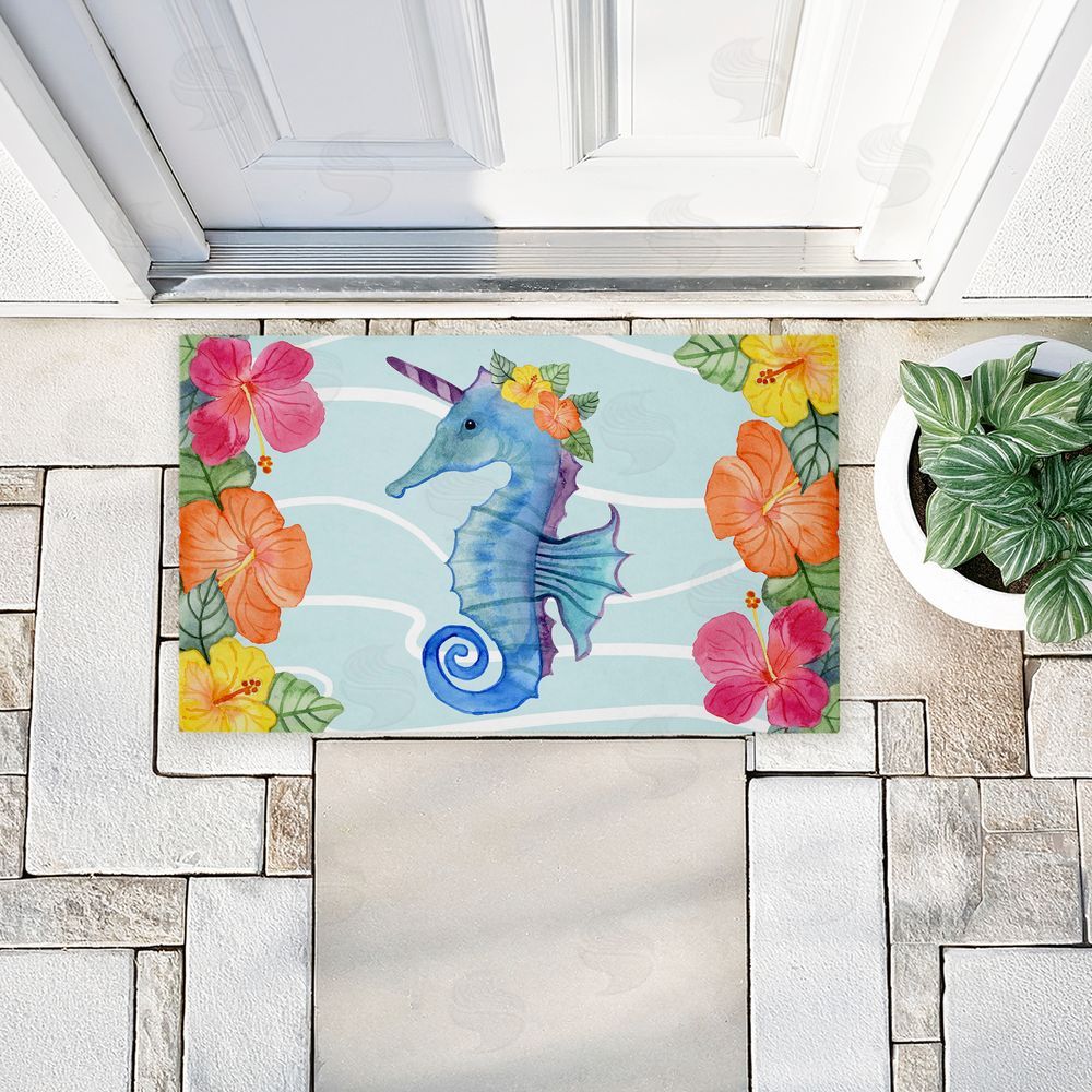 Audrey Jeanne Roberts Unicorn Seahorse & Hibiscus Unwoven Outdoor Door Mat