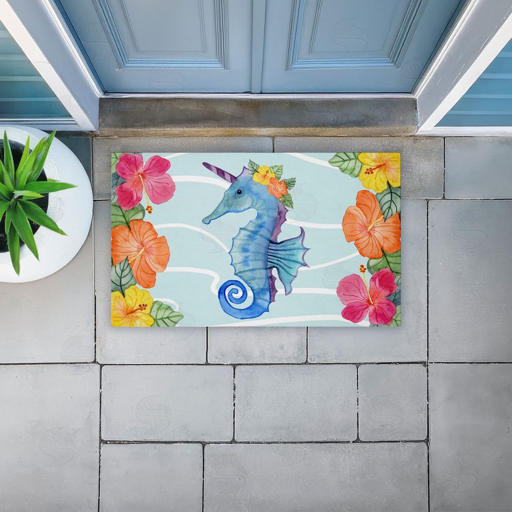 Audrey Jeanne Roberts Unicorn Seahorse & Hibiscus Unwoven Outdoor Door Mat