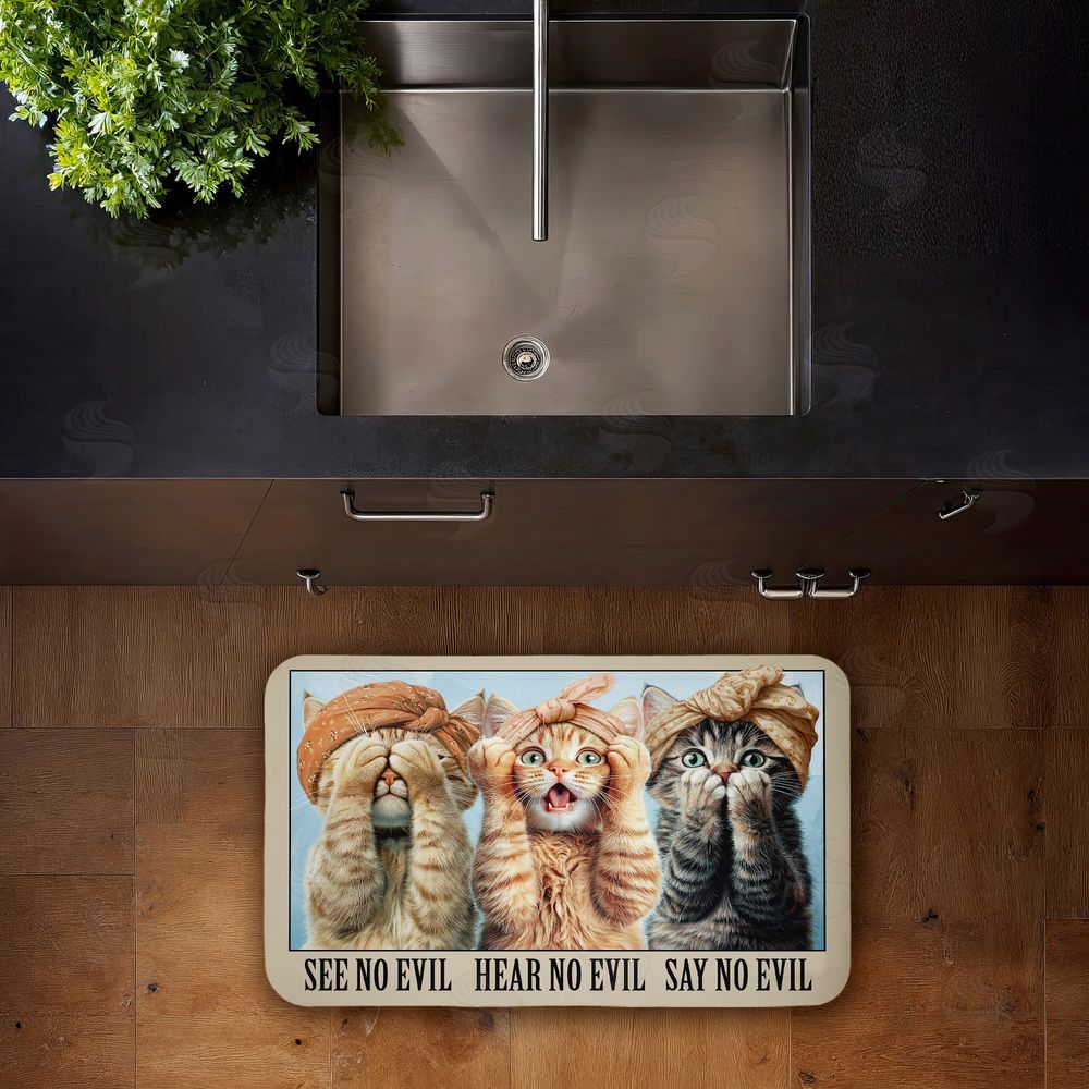 Jim Baldwin No Evil Cats Trio Kitchen Floor Mat