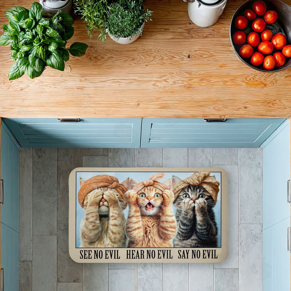 Jim Baldwin No Evil Cats Trio Kitchen Floor Mat