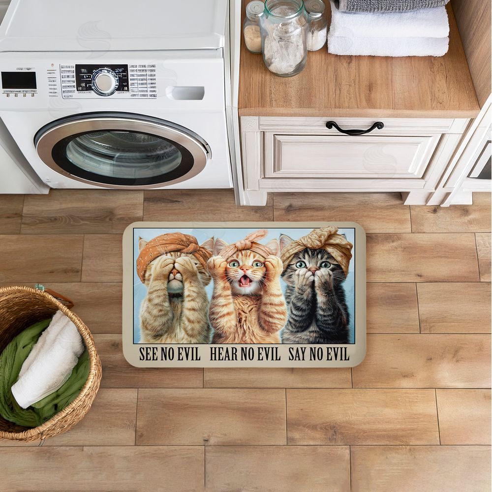 Jim Baldwin No Evil Cats Trio Kitchen Floor Mat