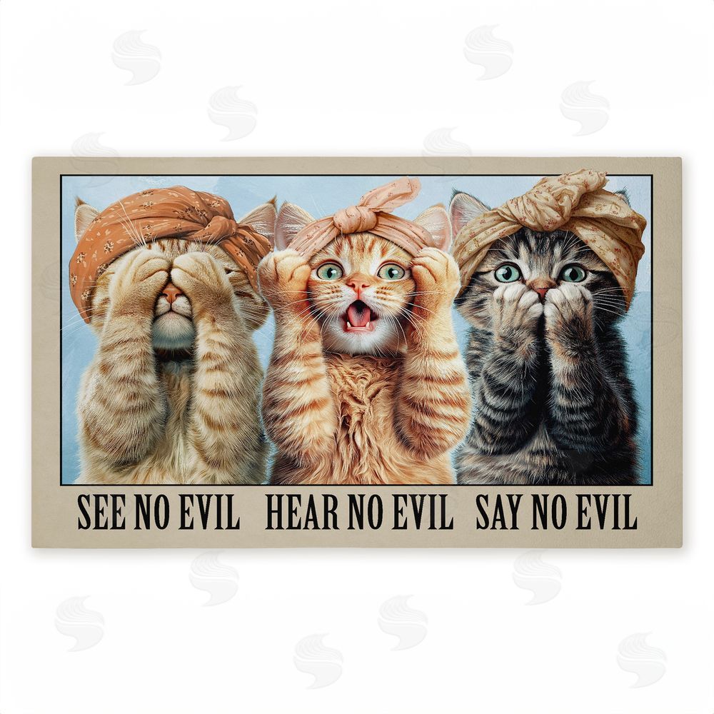 Jim Baldwin No Evil Cats Trio Unwoven Outdoor Door Mat
