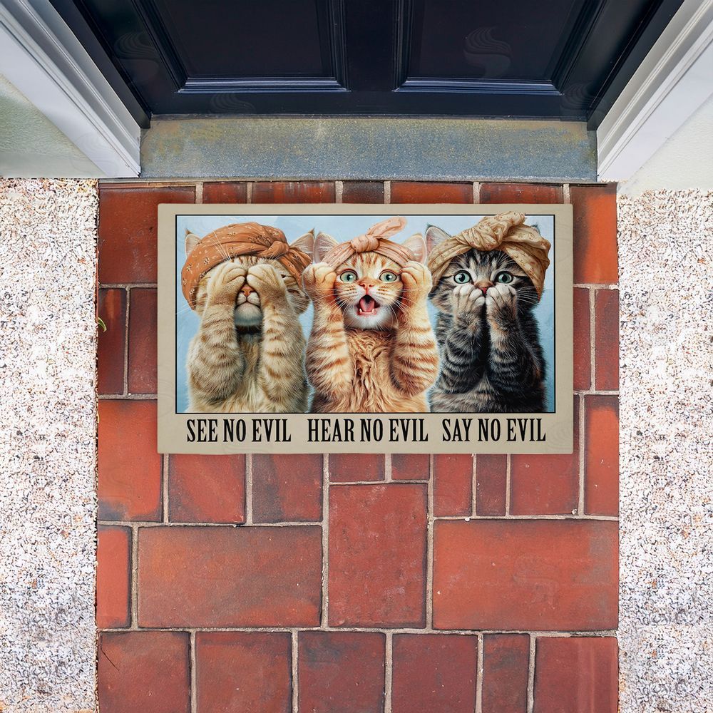 Jim Baldwin No Evil Cats Trio Unwoven Outdoor Door Mat
