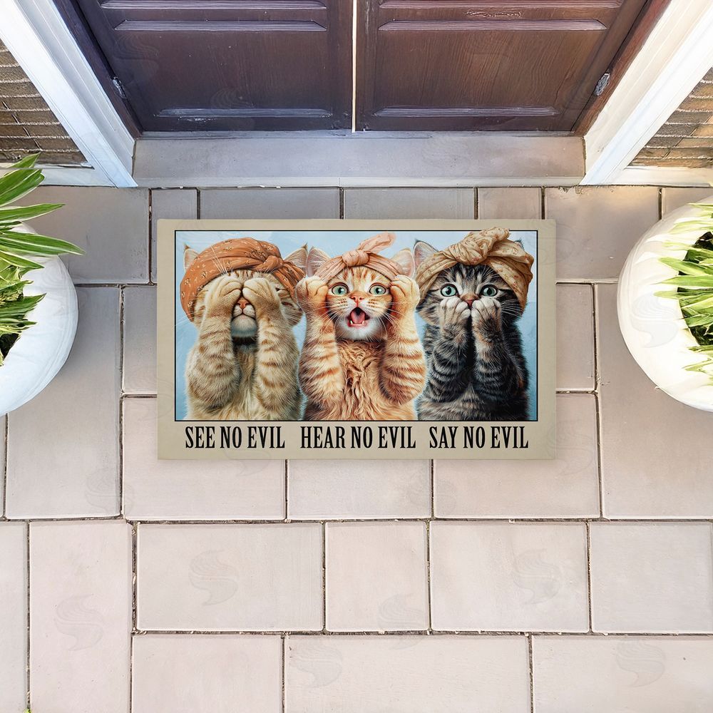 Jim Baldwin No Evil Cats Trio Unwoven Outdoor Door Mat