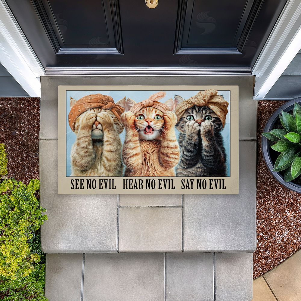 Jim Baldwin No Evil Cats Trio Unwoven Outdoor Door Mat