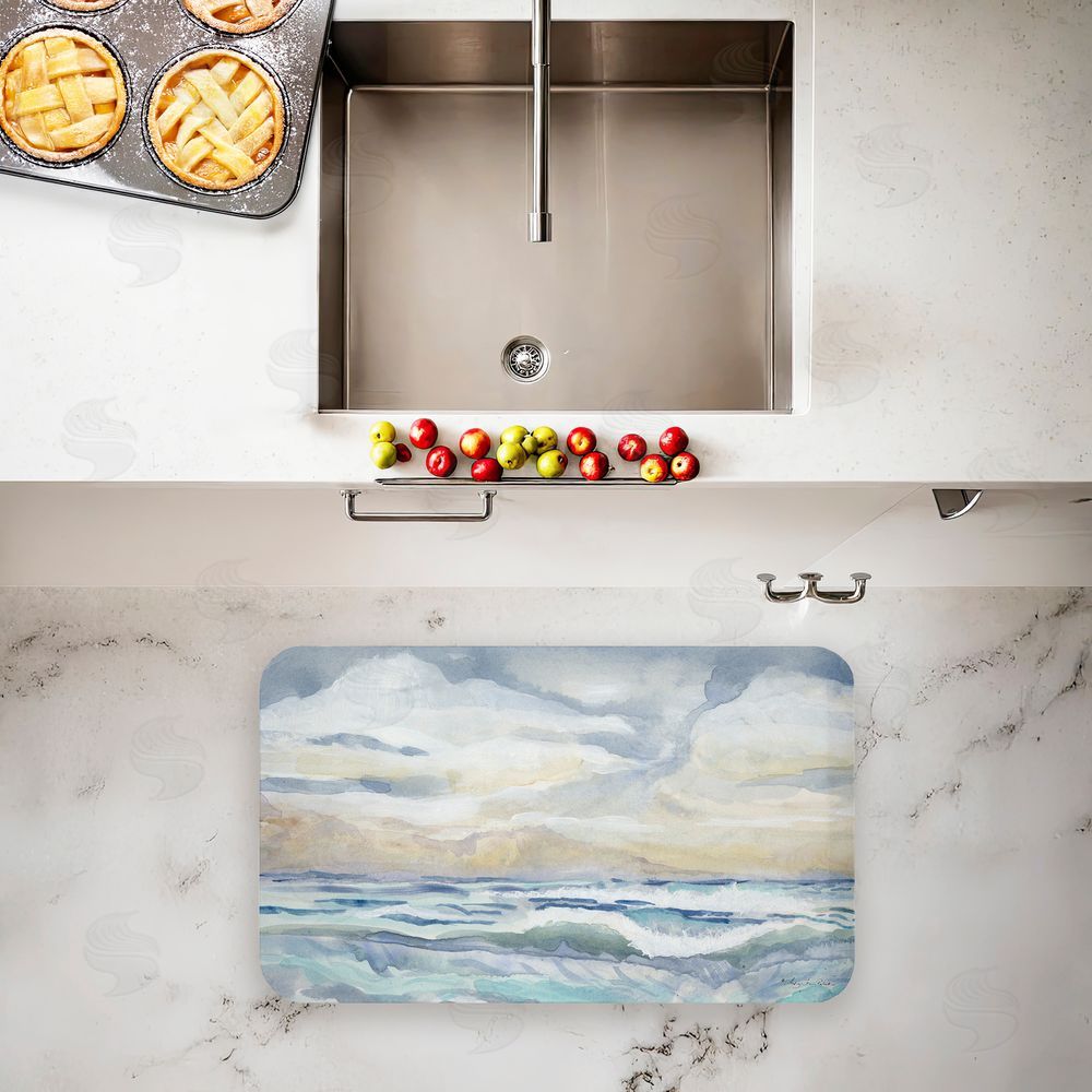 Audrey Jeanne Roberts Tranquil Watercolor Waves Kitchen Floor Mat