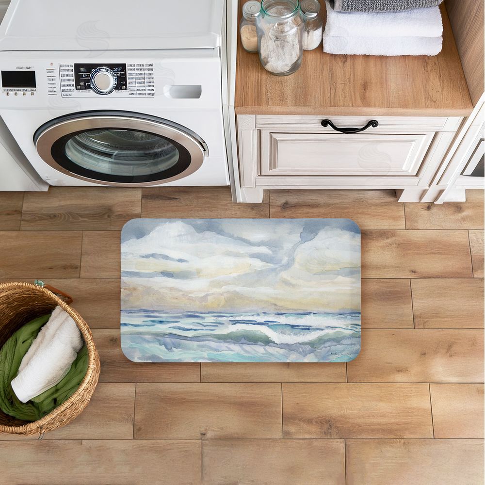 Audrey Jeanne Roberts Tranquil Watercolor Waves Kitchen Floor Mat