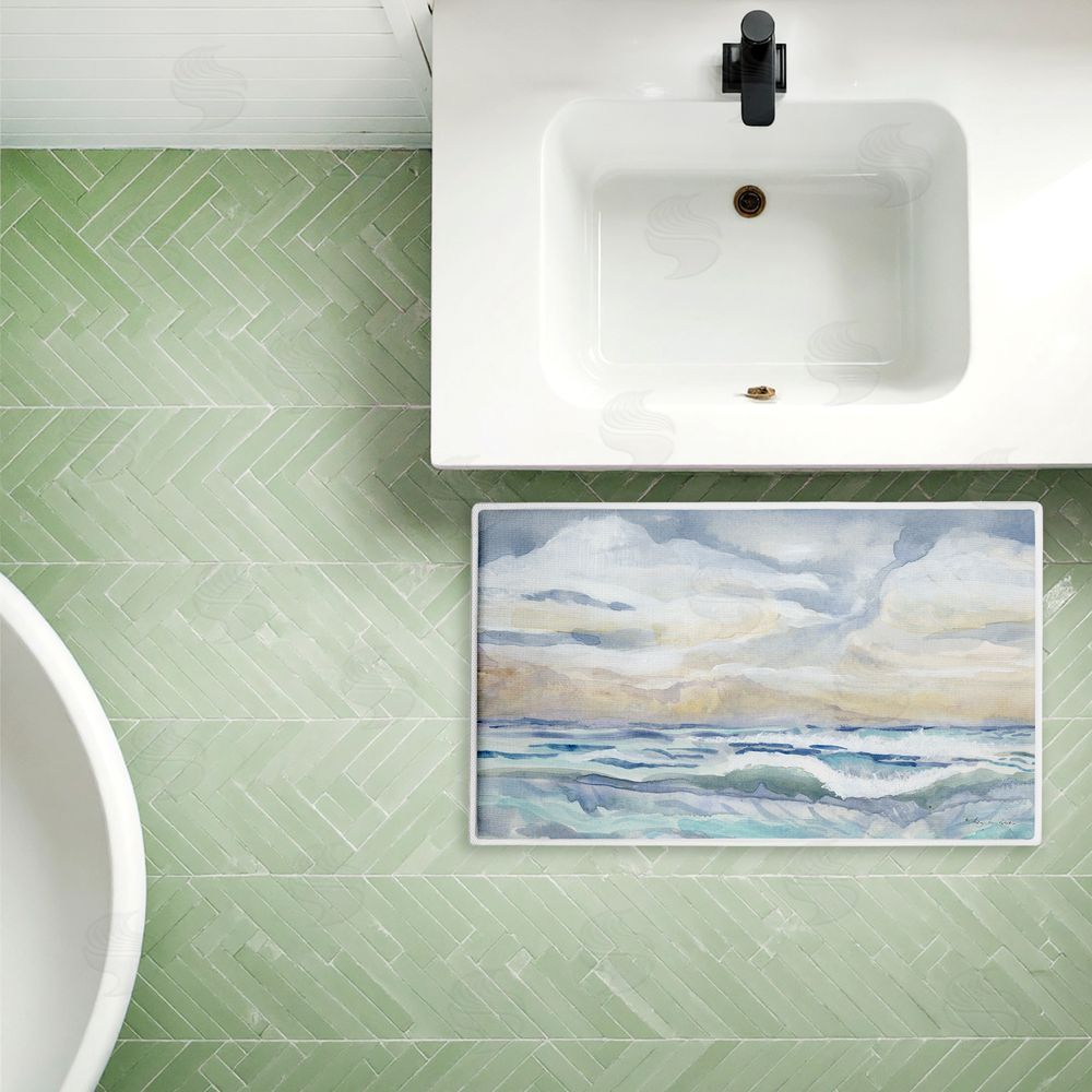 Audrey Jeanne Roberts Tranquil Watercolor Waves Plush Bathroom Floor Mat