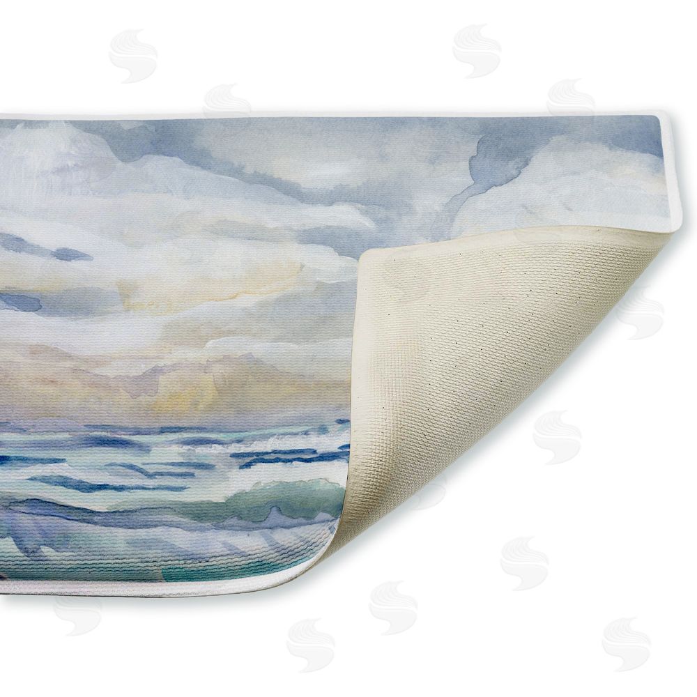 Audrey Jeanne Roberts Tranquil Watercolor Waves Plush Bathroom Floor Mat