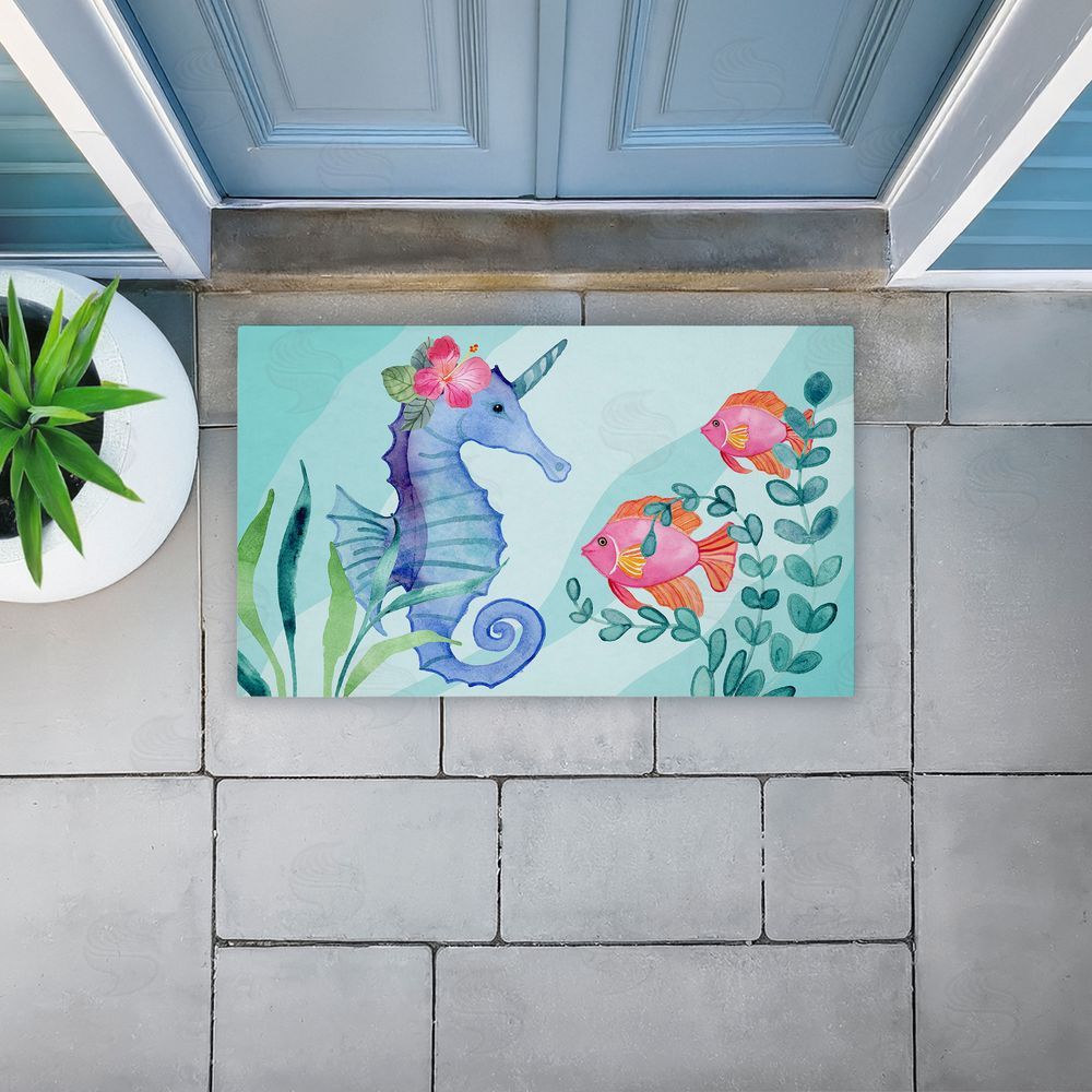 Audrey Jeanne Roberts Horned Seahorse & Fish Unwoven Outdoor Door Mat