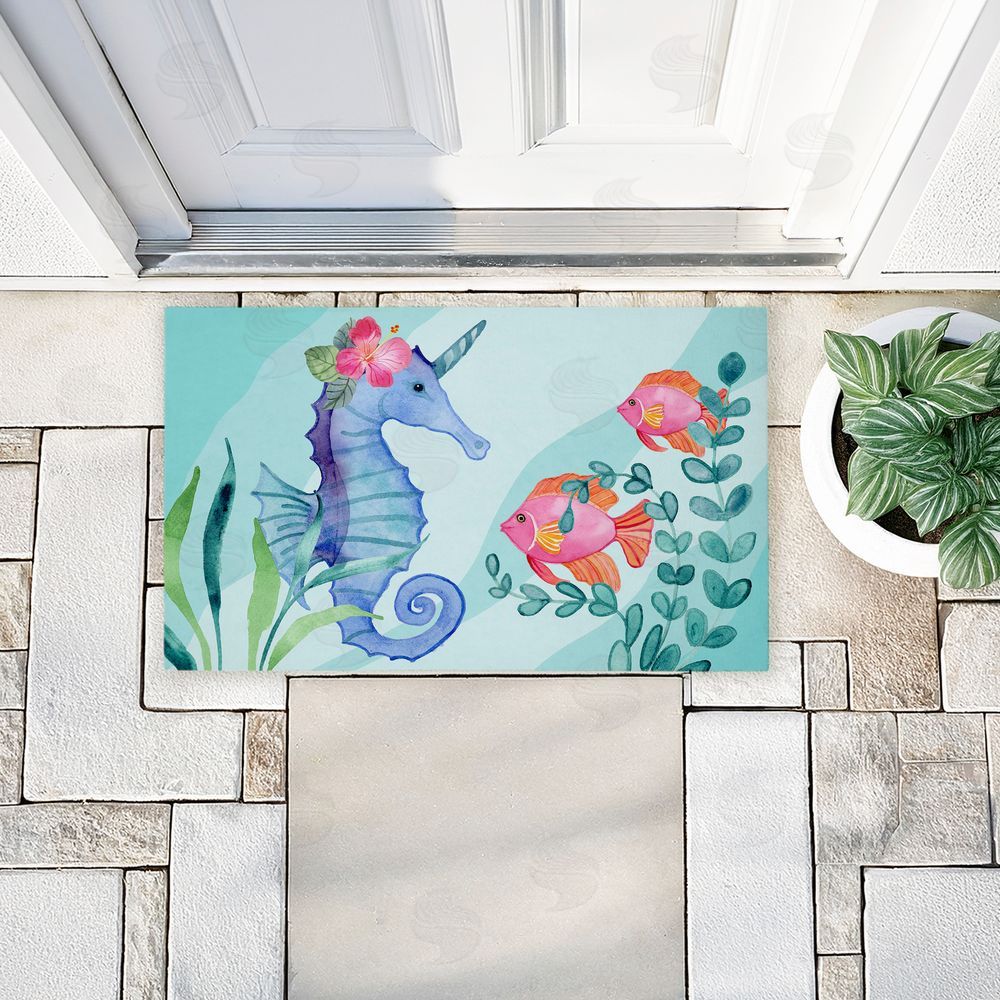 Audrey Jeanne Roberts Horned Seahorse & Fish Unwoven Outdoor Door Mat