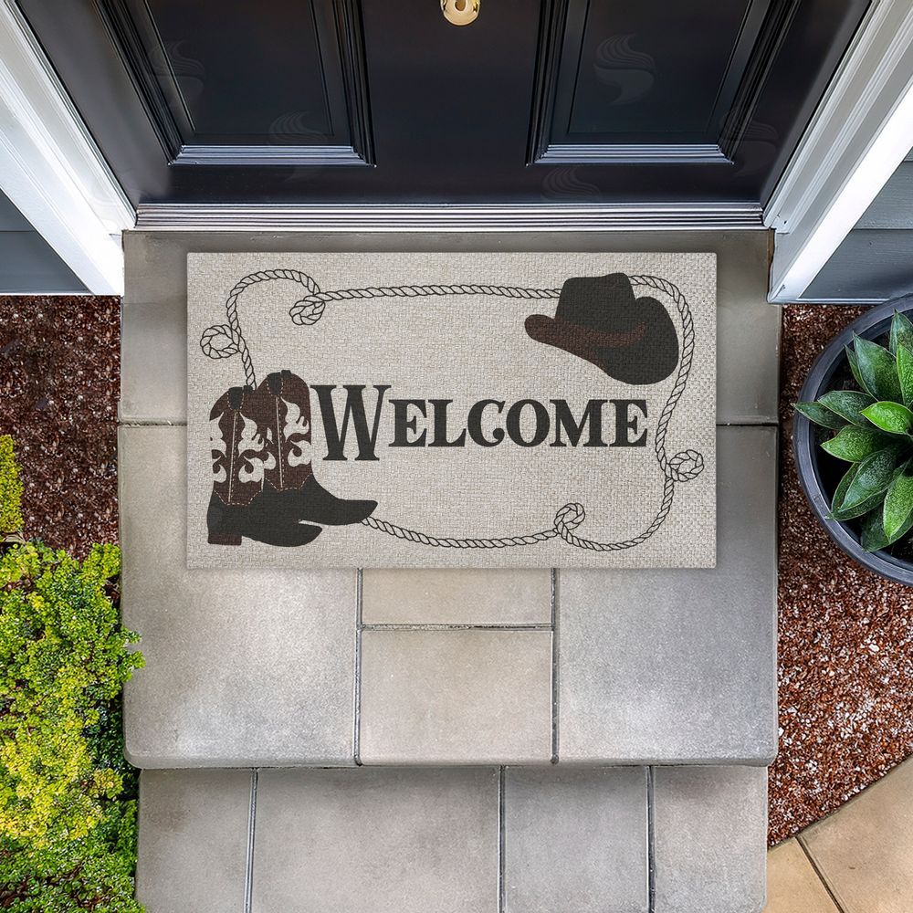 Deane Beesley Welcome Cowboy Rope & Boots Outdoor Faux Sisal Door Mat