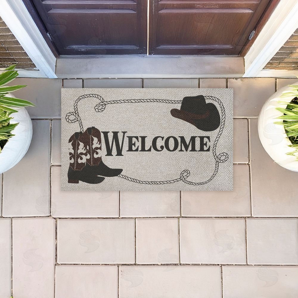 Deane Beesley Welcome Cowboy Rope & Boots Outdoor Faux Sisal Door Mat