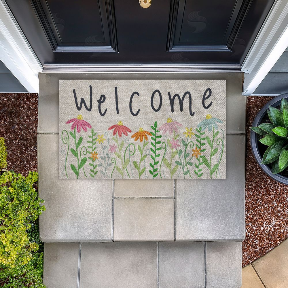 Emily Cromwell Spring Wildflower Welcome Outdoor Faux Sisal Door Mat